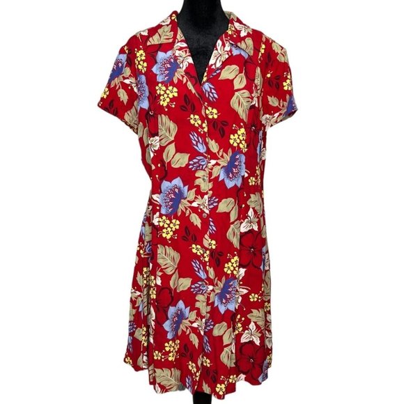 Vintage Horse Dress 100% Rayon Red Equestrian Mini Western Tropical Print Size L - Picture 1 of 10